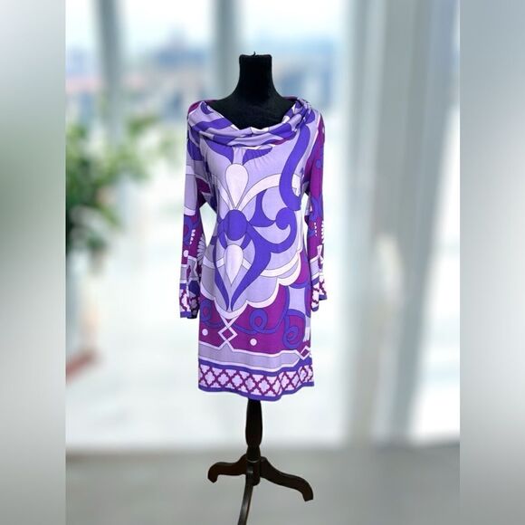 ECI New York Cowl Neck Retro Print Dress Size 4 S - Picture 5 of 13